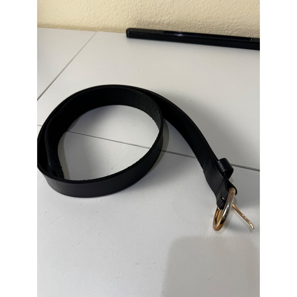 Levi Leather Belt Black Size 32 Gold Circle Buckle Casual Minimalist Western